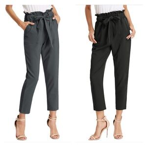 2 PACK! GRACE KARIN High Waisted Cropped Paper Bag Work Pants | Black & Gray | M